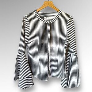 Milly Women's Michelle Striped Blouse Charcoal Gray White Bell Sleeve  6